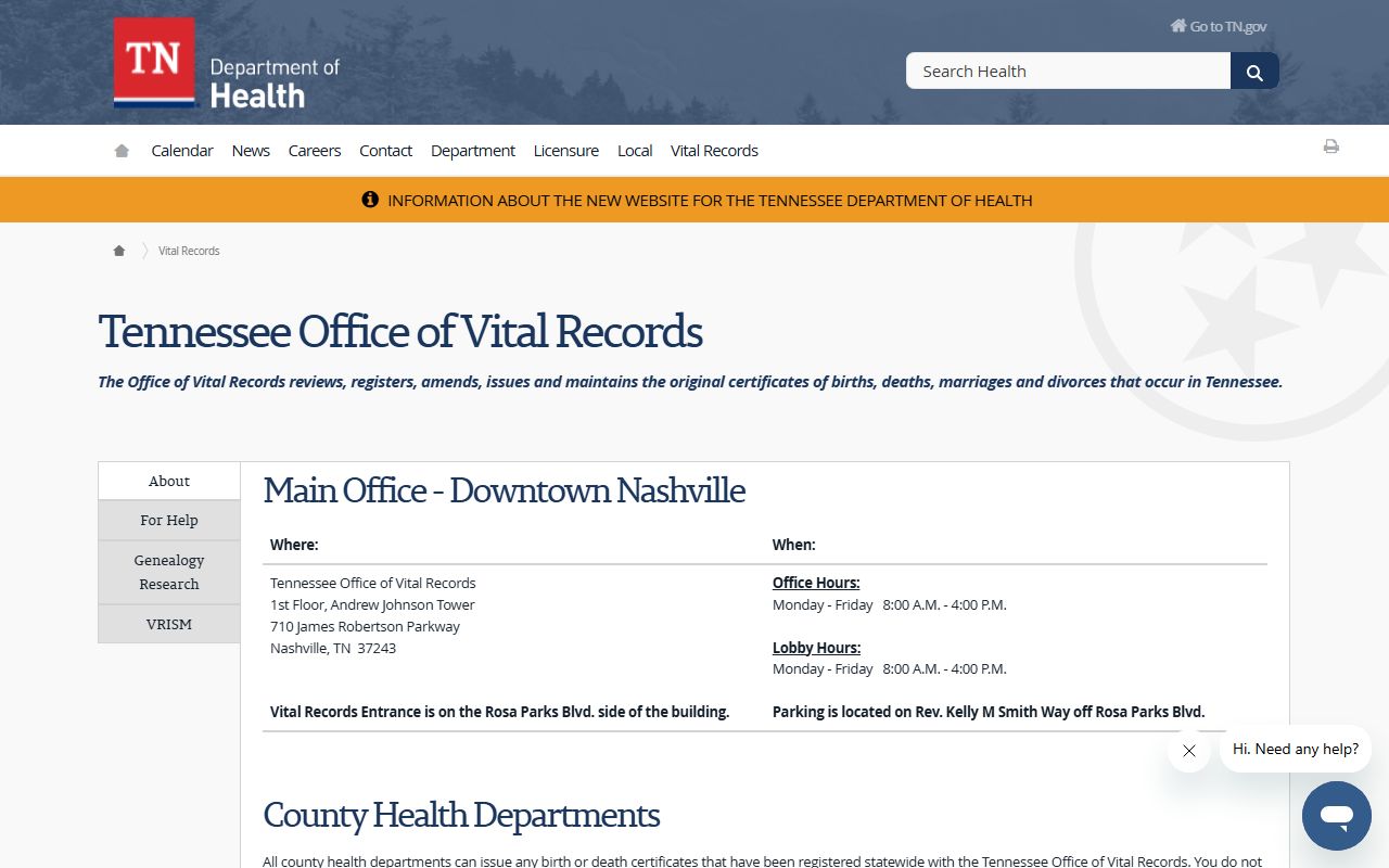 Tennessee obituary records help through the Tennessee Office of Vital Records